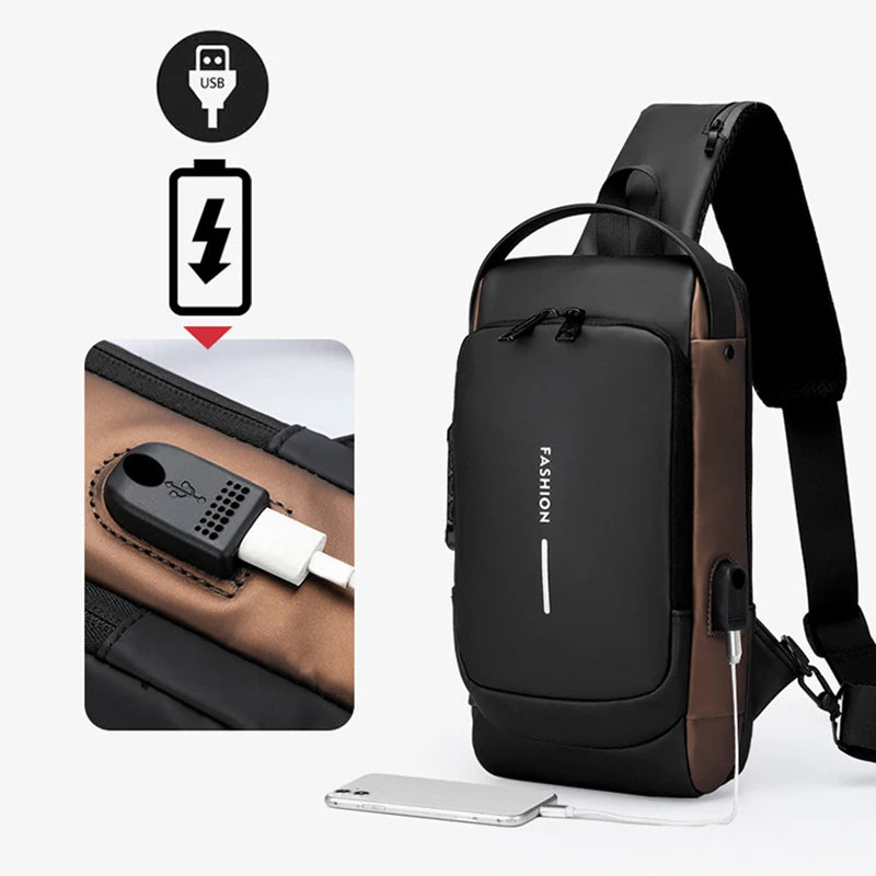 Bolsa de Ombro Antifurto com Carregamento USB